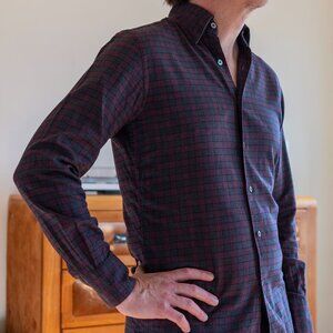 CANALI Recent Italy red green pattern cotton sz small long sleeved shirt